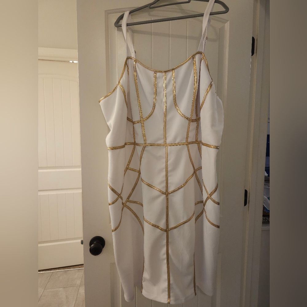 Ashley Stewart white/gold trim dress- size 34/36